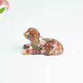 Dog figurine made of clear resin with red crystal stones for desktop decoration - Red Agate