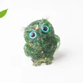 Green resin owl statue with crystal stone fragments and gold foil flakes - Emerald Glaze