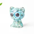 Cute turquoise crystal resin cat figurine with big blue eyes for desk decor - Turquoise