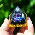 Piramide Orgonica con segno Toro, sfera di ametista e base in foglia d'oro lucida - Toro