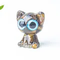 Cat figurine made of transparent resin and natural tiger eye stone with large blue eyes - Tiger's Eye