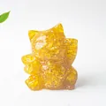 Lucky cat figurine crafted from yellow resin with sparkling gold foil stones and ornaments - Citrine / 70x60x55mm
