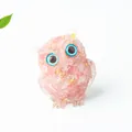 Pink crystal resin owl figurine with gold leaf accents and bright blue eyes for desk decor - Watermelon Quartz