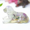 Lying puppy ornament with colorful natural crystal gravel in clear resin finish - Colorful Fluorite