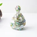 Statue de tortue de yoga en résine avec éclats de cristaux naturels colorés - Œil de Chat Coloré