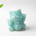 Light blue crystal resin lucky cat ornament with gold foil and stone fragments - Aquamarine / 70x60x55mm