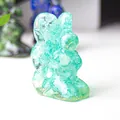 Cute resin rabbit figurine with light blue natural crystal stones for desk decor - Aquamarine