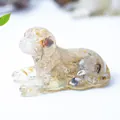 Puppy figurine made of natural clear crystal with golden rutilated stone inclusions - Rutilated Quartz