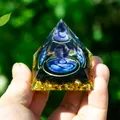 Handmade Orgone Pyramid featuring purple crystal ball, blue totem and gold foil accents - Leo / 5cm / 1.97in