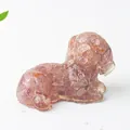 Pink strawberry quartz crystal puppy dog figurine with natural gemstone texture - Strawberry Quartz