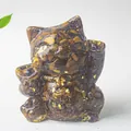 Lucky cat figurine made of tiger eye crystal stones and gold foil in resin - Tiger's Eye / 70x60x55mm