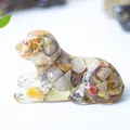 Dog figurine made of resin with natural colorful crystal stones for home desk decor - Crazy Agate