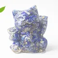 Lucky cat figurine made of blue crystal stones and gold foil in clear resin - Lapis Lazuli / 70x60x55mm