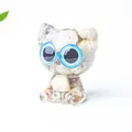 Resin cat figurine with blue eyes and natural crystal stone interior desk decor - Crazy Agate