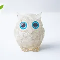 White natural crystal stone owl figurine with vibrant blue eyes for desk decor - White Crystal