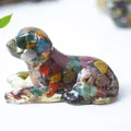 Dog figurine with natural colorful crystal stones embedded in clear resin ornament - Ocean Jasper