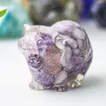 Macro shot of purple amethyst crystal resin cat ornament with detailed fur texture - Dreamy Purple