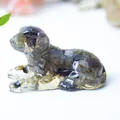 Cute puppy resin figurine filled with natural grey and brown crystal stones - Black Labradorite