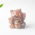Maneki-neko figurine with red crystal stones and gold foil in transparent resin - Red Agate / 70x60x55mm