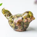 Resin bird figurine with natural crushed crystals for green plant and desk decoration - Unakite