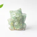 Lucky cat statue made of green crystal crushed stones and resin with gold foil - Green Aventurine / 70x60x55mm