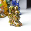 Unakite crystal stone rabbit figurine handmade in clear resin for desk decoration - Unakite