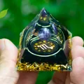 Scorpio Orgone Pyramid with Amethyst Ball, Black Obsidian Base and Zodiac Sign - Scorpio