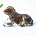 Tiger eye crystal puppy resin ornament with polished finish for desk decoration - Tiger's Eye