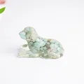 Lying puppy resin ornament with light green natural crystal stones for desk decor - Amazonite