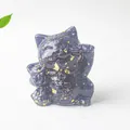 Maneki Neko lucky cat figurine in navy blue resin with gold flakes and ingot - Blue Sandstone / 70x60x55mm