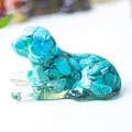 Dog figurine made of turquoise natural crystal crushed stones and clear resin - Turquoise