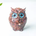 Figurine hibou en résine avec pierres de cristal brun et yeux bleus vifs - Jaspe Rouge