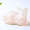 Pink natural crystal resin cat figurine handcrafted for desk and home decor - Rose Quartz
