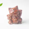 Red jasper crystal lucky cat resin figurine with gold leaf on white background - Red Jasper / 70x60x55mm