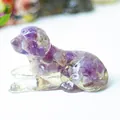 Natural amethyst crystal puppy dog figurine in lying pose for desktop decor - Dreamy Purple