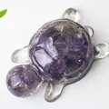 Handcrafted purple amethyst crystal turtle figurine with polished resin finish for home decor - Amethyst
