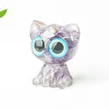 Purple crystal resin cat figurine with large blue eyes and sparkling natural texture - Dreamy Purple