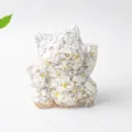 Lucky cat figurine crafted with white crystal stones and gold foil in resin - Howlite / 70x60x55mm