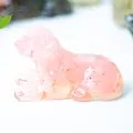 Pink natural quartz crystal gravel resin puppy dog figurine for desk decor - Rose Quartz