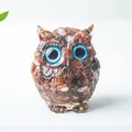 Figurine de chouette en résine avec cristaux naturels rouges et yeux bleus déco - Agate rouge