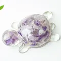 Cute turtle figurine with purple natural crystal stones and clear resin shell - Dreamy Purple