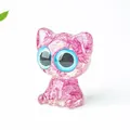 Cute pink resin cat figurine with natural crystal stone and big blue eyes - Deep Rose Quartz