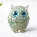 Figurine hibou en cristal vert avec yeux bleus pour décoration bureau maison - Aventurine Verte