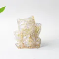 Maneki-neko figurine with lavender crystal gravel and gold foil in resin - Opal / 70x60x55mm