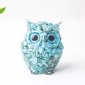 Figurine de chouette en résine bleue avec pierres de cristal pour bureau - Turquoise