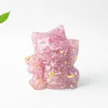 Pink resin lucky cat figurine with gold foil accents and crystal gravel texture - Pink Dyed Stone / 70x60x55mm