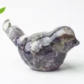 Bird statue crafted from purple crystal and resin for desk or home decoration - Amethyst