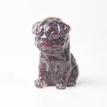 Pug dog miniature figurine crafted from deep red resin and natural crystal stones - Garnet