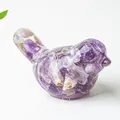 Bird-shaped resin figurine with natural amethyst stones for desktop decor - Dreamy Purple