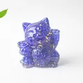 Deep blue resin Maneki-neko beckoning cat statue with gold foil inclusions - Blue Glass / 70x60x55mm